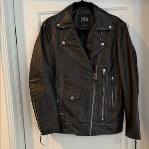 Zara Black Leather Moto Jacket